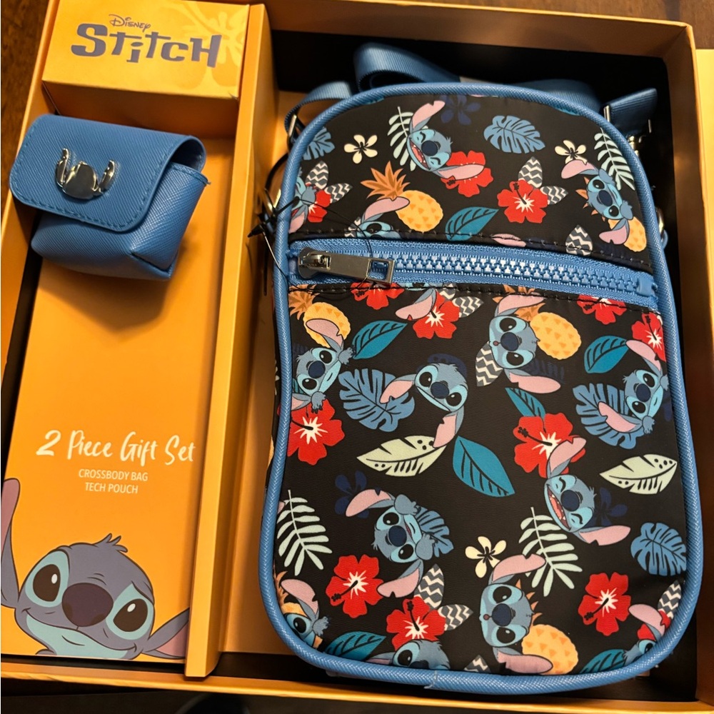 Disney Stitch Floral Crossbody Bag Set in Blue and Black